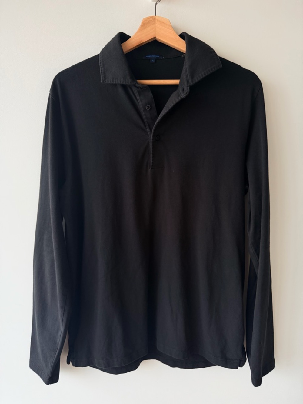 Patrick Assaraf Pima Cotton Long Sleeve Polo Shirt Size Medium Black